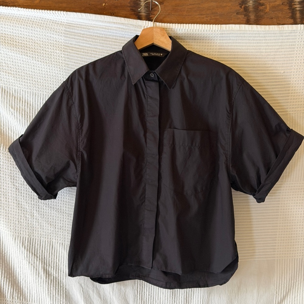 Zara Black Poplin Pocket Shirt